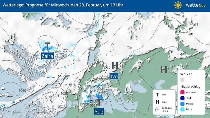 Wetterlage am 28. Februar 2024 über Deutschland.