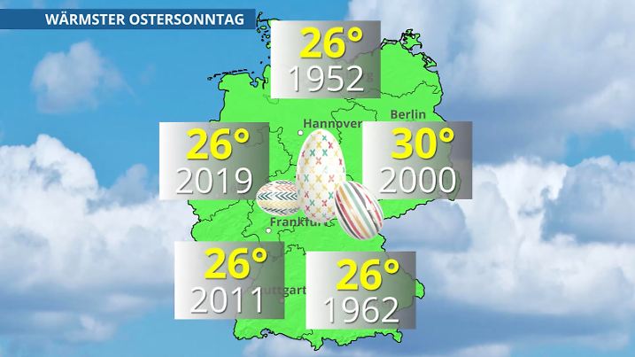 Die Temperaturrekorde in Grad Celsius zum Ostermontag