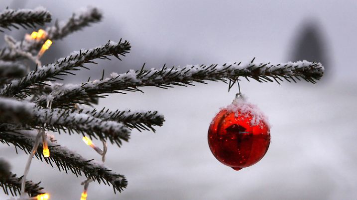 ARCHIV - 08.12.2014, Bayern, Unterjoch: Ein geschmückter Christbaum steht bei Unterjoch (Bayern) im Garten eines Bauernhofes. (Zu dpa Faktencheck «Gab es früher tatsächlich öfter weiße Weihnachten?») Foto: Karl-Josef Hildenbrand/dpa +++ dpa-Bildfunk +++