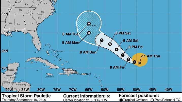So sieht die Zugrichtung für Tropensturm Paulette in den nächsten Tagen aus.