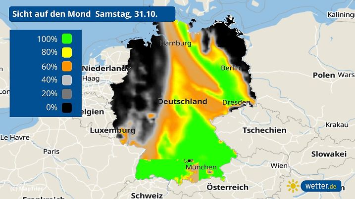 Vollmond zu Halloween! Hier können Sie ihn in der Nacht zu Sonntag besonders gut sehen!