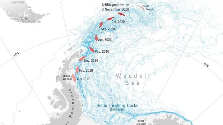Der Eisberg steuert immer mehr auf Südgeorgien zu