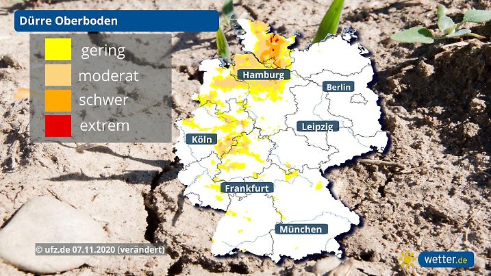 Die Dürre-Lage hat sich sich im Oberboden in Deutschland meistens seht entspannt. Grund war der sehr nasse Oktober 2020.