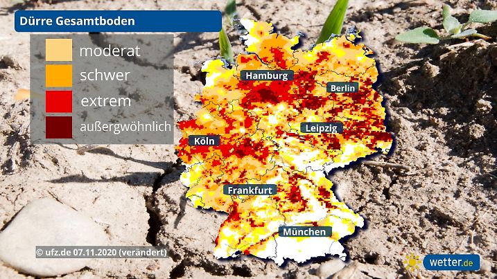 Die Trockenheit ist vor allem in den tieferen Bodenschichten groß bis sehr groß.