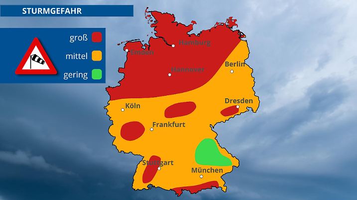 Die Vorhersage der Windspitzen für Deutschland durch Tief KLAUS. Vor allem den Norden und den Westen sowie die Berge trifft das Hauptsturmfeld mit Spitzenböen von 90 bis 140km/h. Am heftigsten wird der Oberharz erwischt.