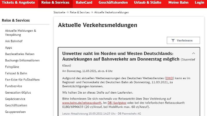 Bahn warnt vor Sturm
