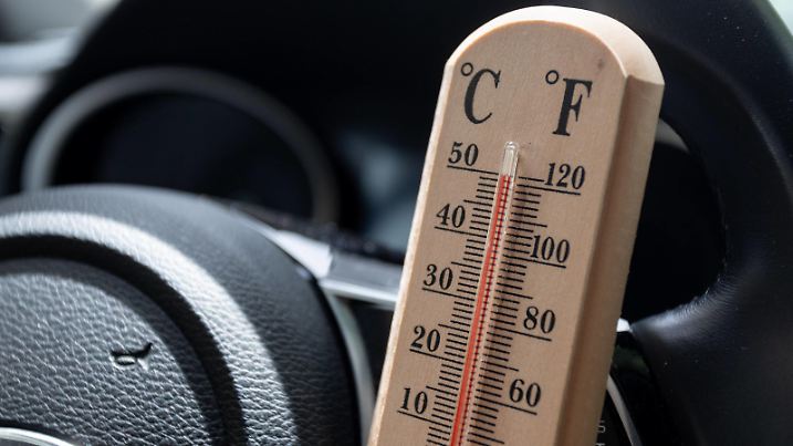 Heat wave in Croatia The thermometer placed in car shows temperatures reading above 100 degrees Fahrenheit 40 C during a heat wave in Zagreb, Croatia on June 21, 2021. DavorxPuklavec/PIXSELL