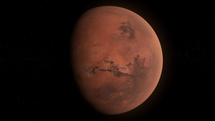 Planet Mars in Dark Space, Shadow on Planet