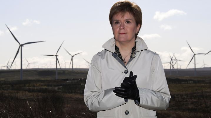 Scottish Parliamentary Elections 2021. First Minister and leader of the Scottish National Party (SNP) Nicola Sturgeon visits Whitelee Wind Farm during campaigning for the Scottish Parliamentary election. Picture date: Friday April 9, 2021. See PA story SCOTLAND Election. Photo credit should read: Russell Cheyne/PA Wire URN:59081162