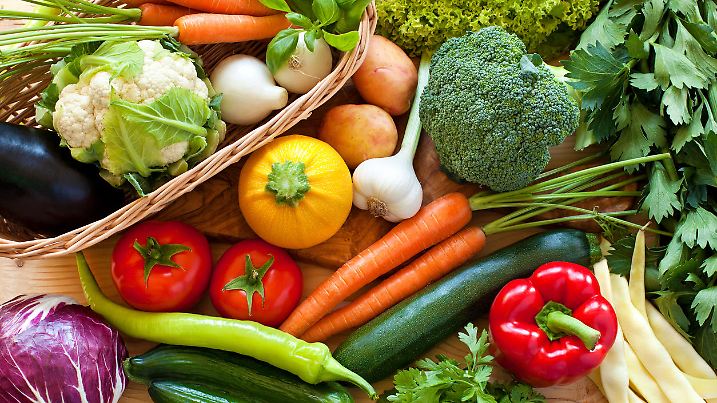 Close up of various colorful raw vegetables