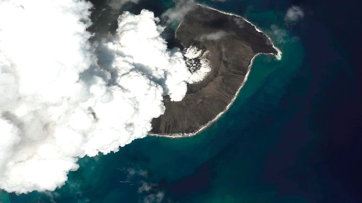 FILE - This satellite image provided by Maxar Technologies shows an overview of Hunga Tonga Hunga Ha'apai volcano in Tonga on Dec. 24, 2021. Three of Tonga's smaller islands suffered serious damage from tsunami waves, officials and the Red Cross said Wednesday, Jan. 19, 2022, as a wider picture begins to emerge of the damage caused by the eruption of an undersea volcano near the Pacific archipelago nation. (Satellite image ©2022 Maxar Technologies via AP, File)