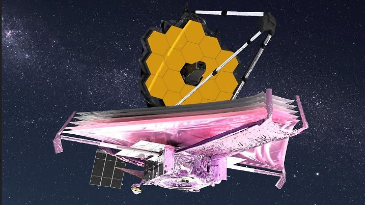 HANDOUT - 08.01.2022, ---: Die künstlerische Darstellung des James Webb Weltraumteleskops im All, zur Verfügung gestellt am 08.01.2022, zeigt alle Hauptelemente vollständig entfaltet. Der über sechs Meter große Hauptspiegel des Weltraumteleskops wurde vollständig ausgefahren, wie die
US-Raumfahrtbehörde Nasa mitteilte. Damit ist nach Nasa-Angaben der letzte Schritt zur Vorbereitung der Inbetriebnahme des Weltraumteleskops «James Webb» erfolgreich ausgeführt worden. (zu dpa "Meilenstein: Riesiger Spiegel von Weltraumteleskop ausgefahren") Foto: Adriana Manrique Gutierrez/NASA GSFC/CIL//dpa - ACHTUNG: Nur zur redaktionellen Verwendung und nur mit vollständiger Nennung des vorstehenden Credits +++ dpa-Bildfunk +++