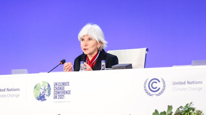 Laurence Tubiana, CEO of the European Climate Foundation speaks during Energy Transition Council session during the during the fifth day of the COP26 UN Climate Change Conference, held by UNFCCC inside the COP26 venue - Scottish Event Campus in Glasgow, Scotland on November 4, 2021. COP26, running from October 31 to November 12 in Glasgow, will be the most significant climate conference since the 2015 Paris summit as the nations are expected to set new greenhouse gas emission targets in order to slow the global warming, as well as firming up other key commitments. (Photo by Dominika Zarzycka/NurPhoto)