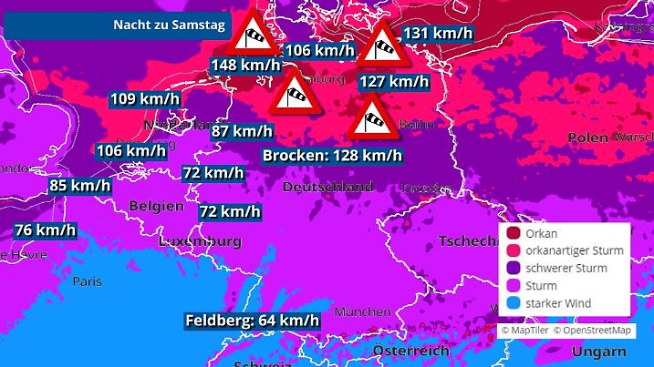 Sturm ZEYNEP breitet sich in der Nacht zum Samstag über Deutschland aus.