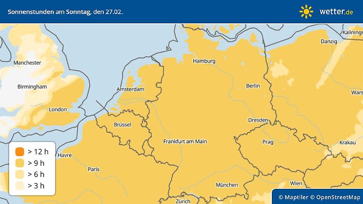 Sonnenstunden am Sonntag in Deutschland