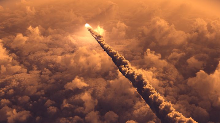 Meteor flying over the clouds 3d illustration