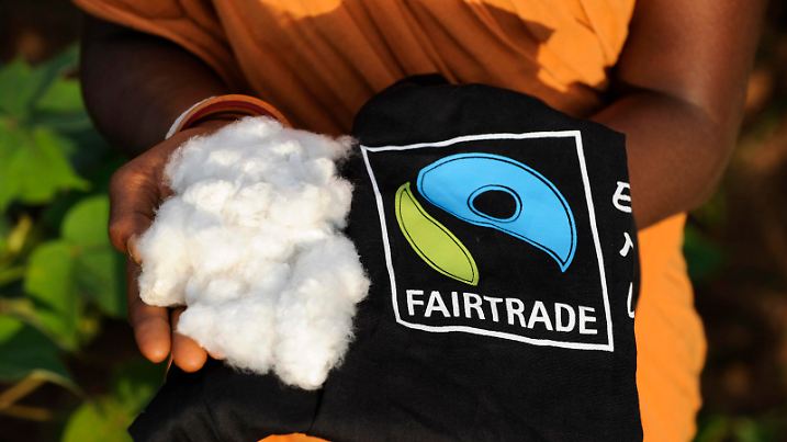 India, fair trade cotton INDIA, Orissa, fairtrade cotton farmers of Agrocel near Rayagada *** INDIEN, Orissa, Raygada, fairtrade Baumwollbauern von Agrocel, Dorf Kodesu, Frau hält geerntete fairtrade Biobaumwolle und Tasche mit Fairtrade Logo Rayagada Orissa India