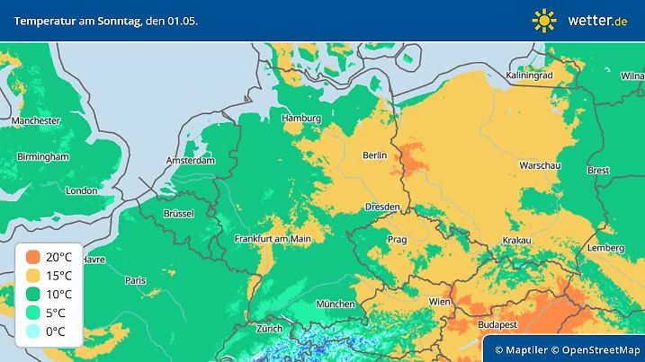 Die Grafik zeigt die Höchstwerte am Sonntag, 01.05.2022