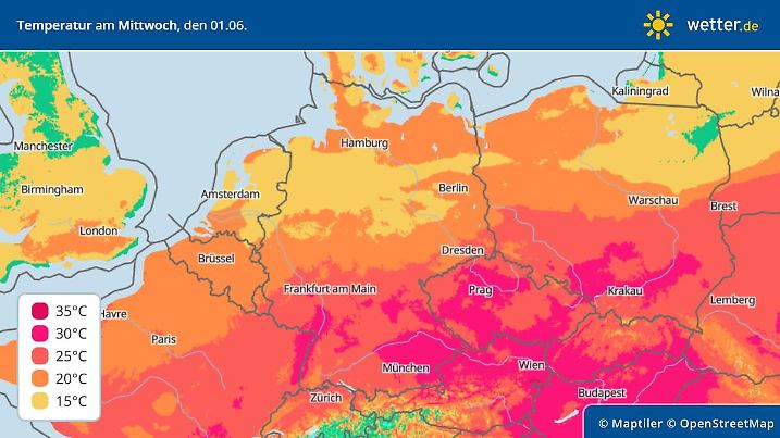 Die Grafik zeigt die Höchstwerte für den Mittwoch, 01.06.2022
