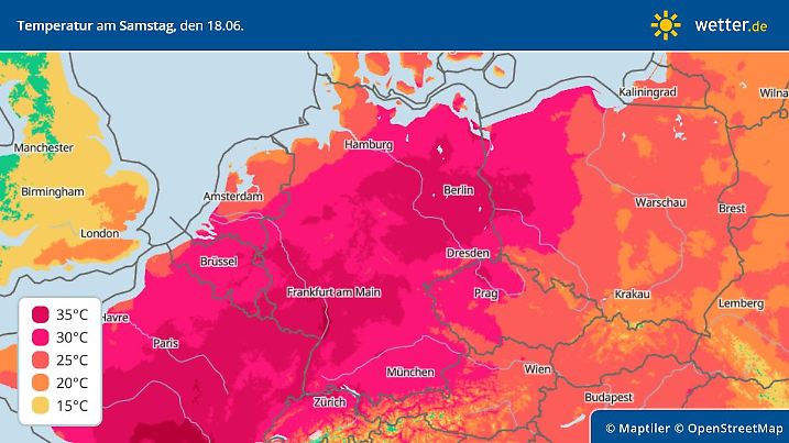 Höchsttemperaturen am Samstag, 18. Juni in Deutschland