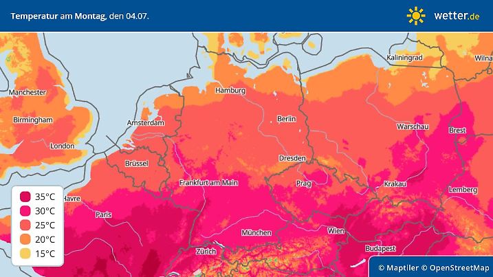 Die Grafik zeigt die Höchstwerte für Montag, 04.07.2022:
