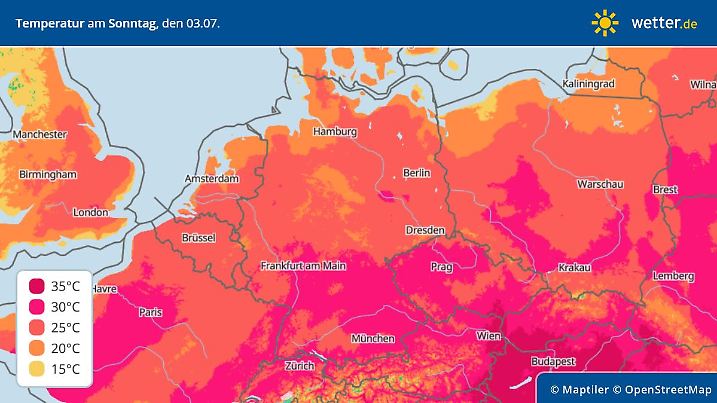 Die Grafik zeigt die Höchstwerte für Sonntag, 03.07.2022