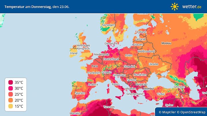 Die Grafik zeigt die Höchstwerte für Donnerstag, 23.06.2022