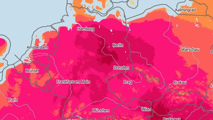 Die Grafik zeigt die Höchstwerte für Sonntag, 17.07.2022: Es könnte der heißeste Tag ever in Deutschland werden