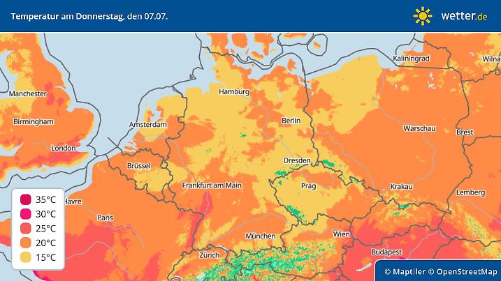 Die Grafik zeigt die Höchstwerte für Donnerstag, 07.07.2022: