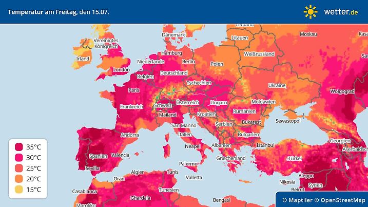 Die Grafik zeigt die Höchstwerte für Freitag, 15.07.2022: