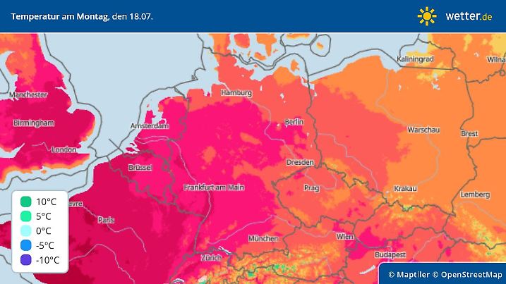 Höchsttemperaturen am Montag
