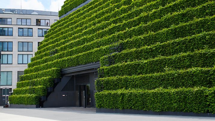 Bürogebäude mit Grünfassade aus Hainbuchen, Neue grüne Mitte, Düsseldorf, Nordrhein-Westfalen, Deutschland
