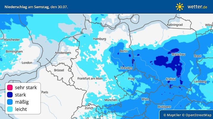 Niederschlag am Samstag, 30. Juli in Deutschland