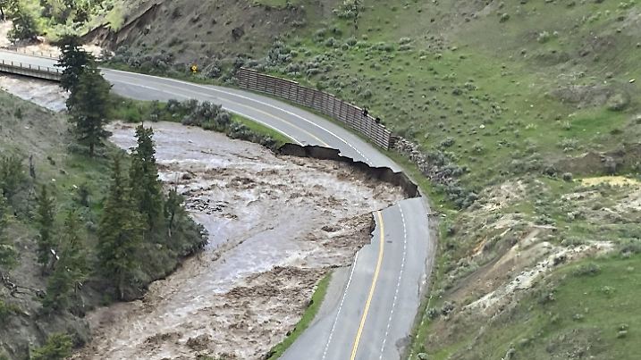 June 13, 2022 - Yellowstone National Park, Montana, USA - Northeast Entrance Road washouts. While all entrances of Yellowstone National Park are temporarily closed because flooding has damaged roads and bridges, the park's northern portion in particular may remain closed for 'a substantial length of time' park officials said. (Credit Image: © U.S. National Park Service/ZUMA Press Wire Service/ZUMAPRESS.com
