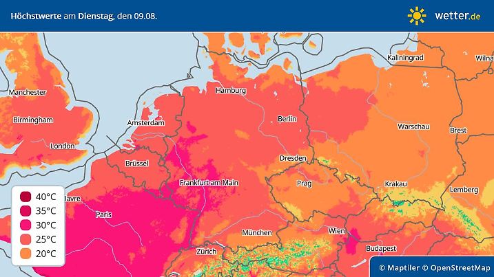 Höchstwerte für Deutschland am 09. August 2022