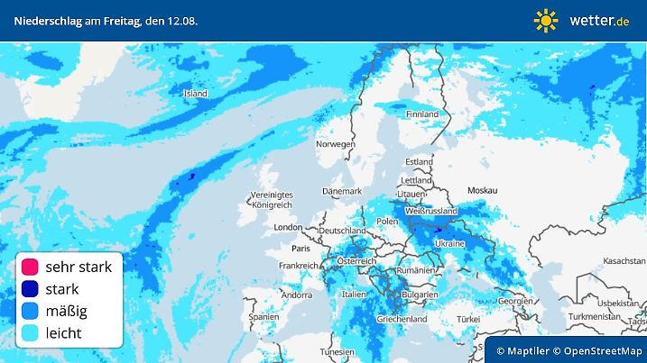 Die Regenmenge in Europa für den 12.08.2022