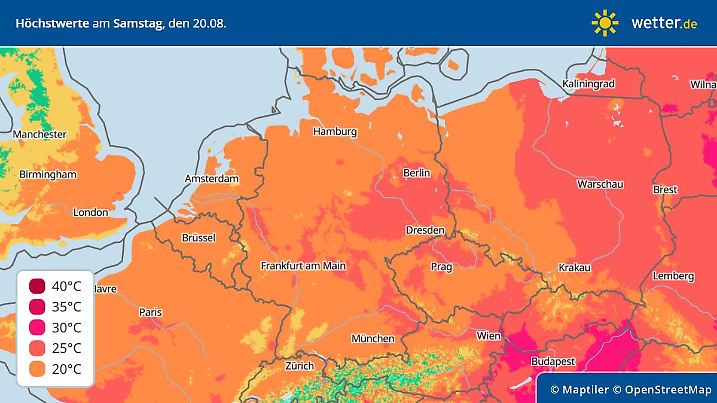 Die Höchstwerte für Samstag, 20. August 2022