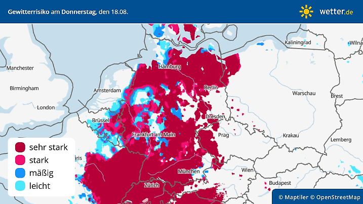 Gewittergefahr am Donnerstag, 18. August in Deutschland