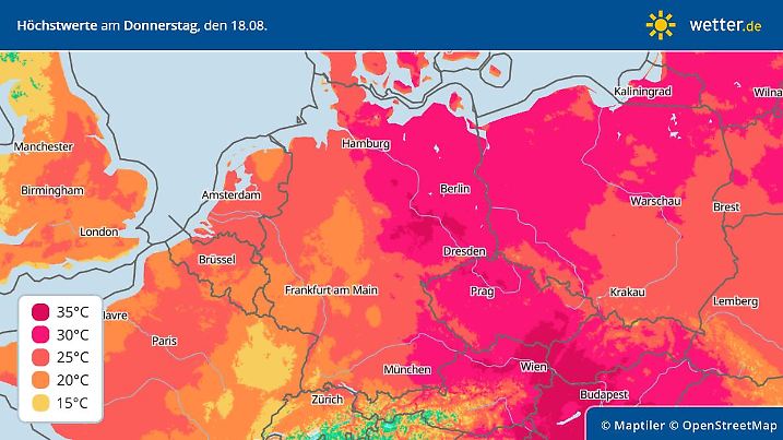 Höchstwerte Deutschland in der Vorhersage für Donnerstag, 18. August 2022