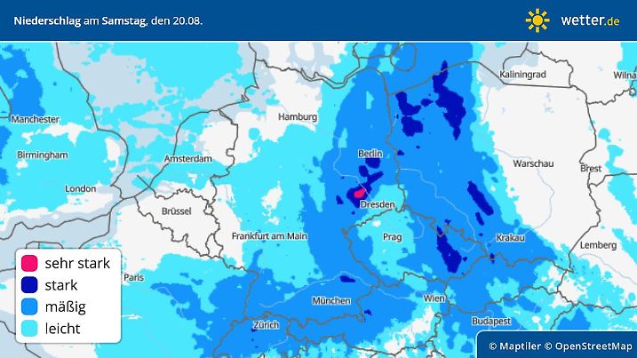 Niederschlag am Samstag, 20. August in Deutschland