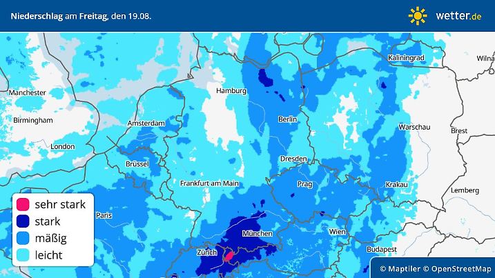 Prognose und Vorhersage Regenmengen in Deutschland und Mitteleuropa.