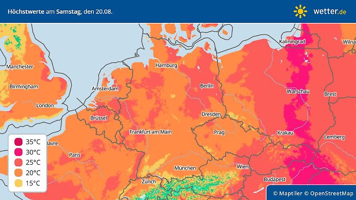 Höchstwerte für Samstag, 20. August 2022