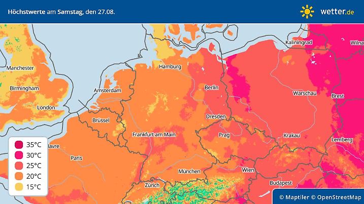 Höchstwerte für Samstag, 27. August 2022