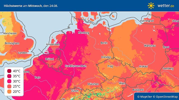 Die Höchstwerte für Mittwoch, 24. August 2022