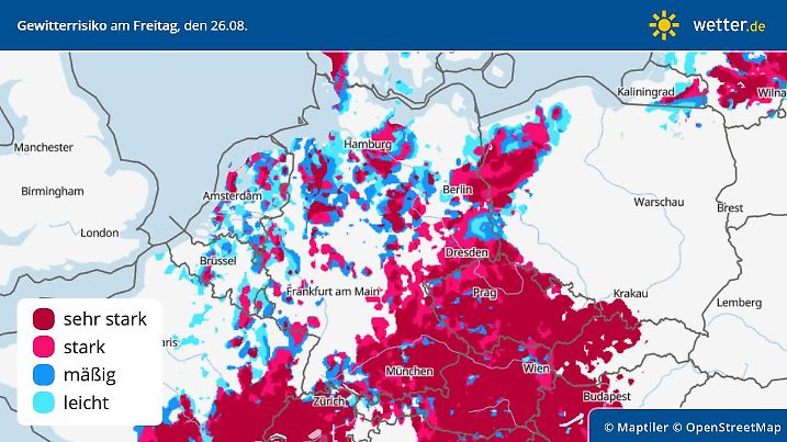 Gewittergefahr in Deutschland am Freitag, 26. August 2022