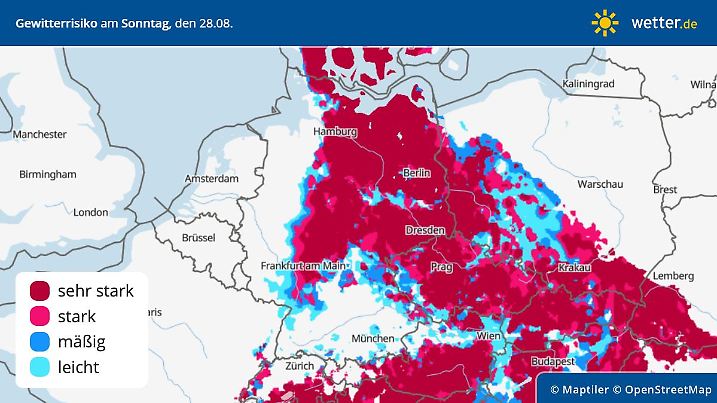 Gewittergefahr in Deutschland am Sonntag, 28. August 2022