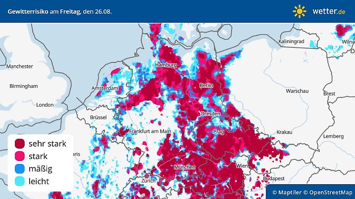 Gewittergefahr in Deutschland am Freitag, 26. August 2022