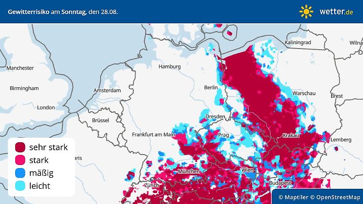 Gewittergefahr in Deutschland am Sonntag, 28. August 2022