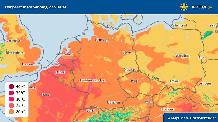 Temperaturhöchstwerte in Deutschland am Sonntag, 4. September