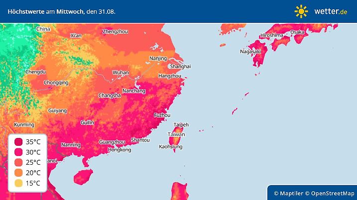 Die Höchstwerte in China am 31. August 2022
